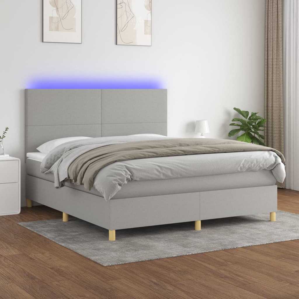 vidaXL Cama box spring colchón y luces LED tela gris claro 160x200 cm