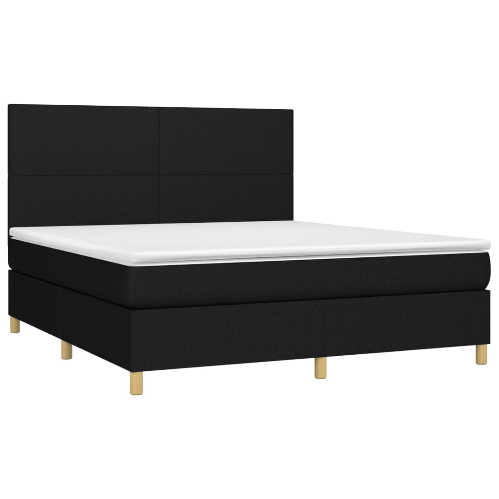 vidaXL Cama box spring colchón y luces LED tela negro 160x200 cm