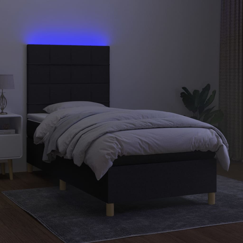 vidaXL Cama box spring colchón y luces LED tela negro 80x200 cm