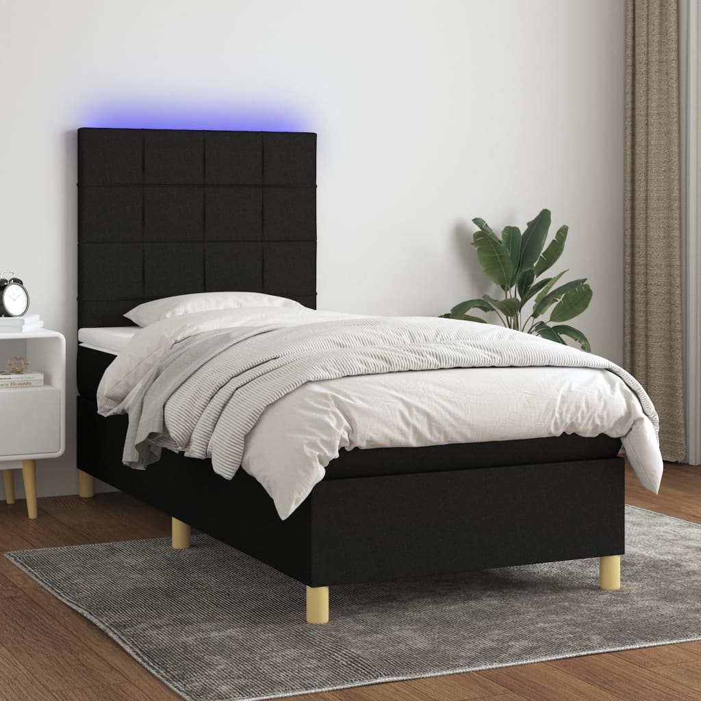 vidaXL Cama box spring colchón y luces LED tela negro 80x200 cm