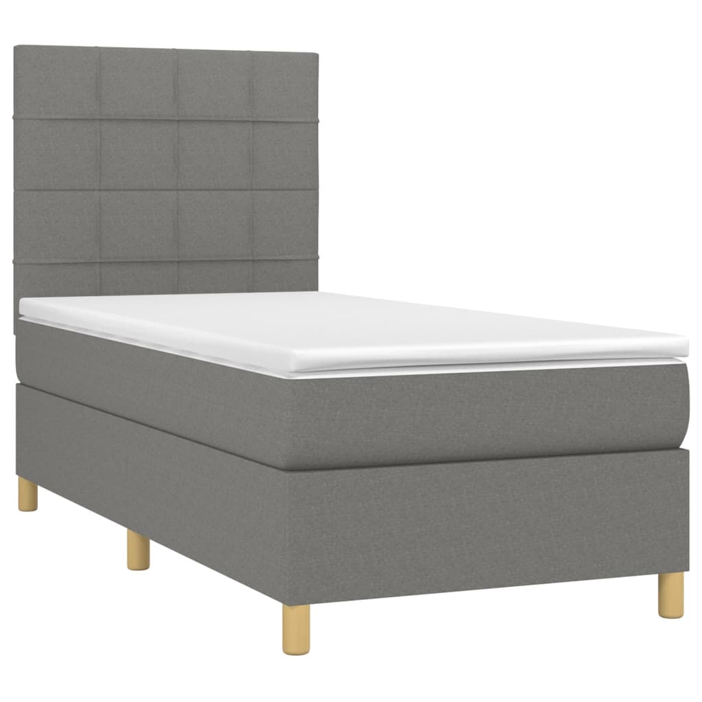 vidaXL Cama box spring colchón y luces LED tela gris oscuro 90x190 cm