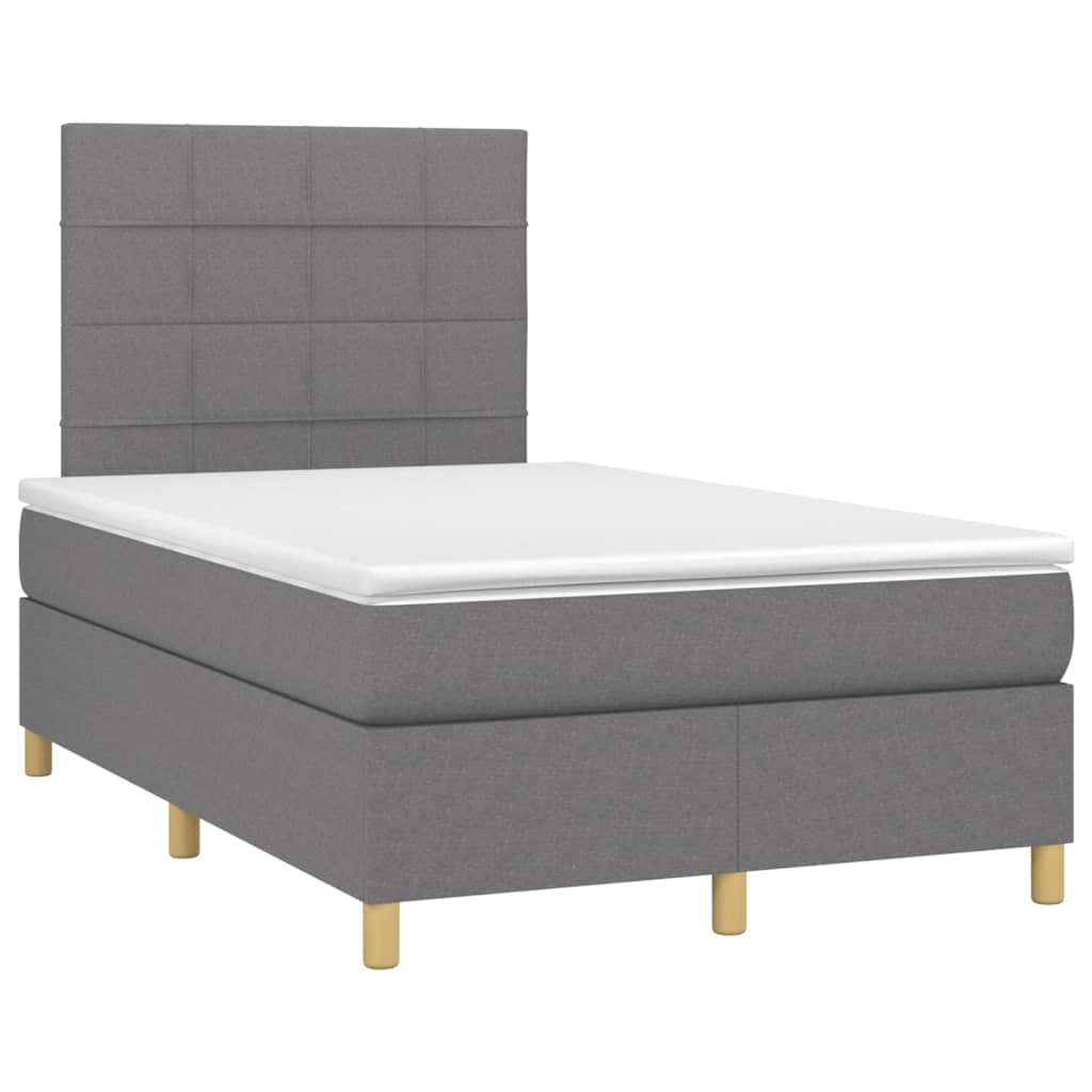 vidaXL Cama box spring con colchón y LED tela gris oscuro 120x200 cm