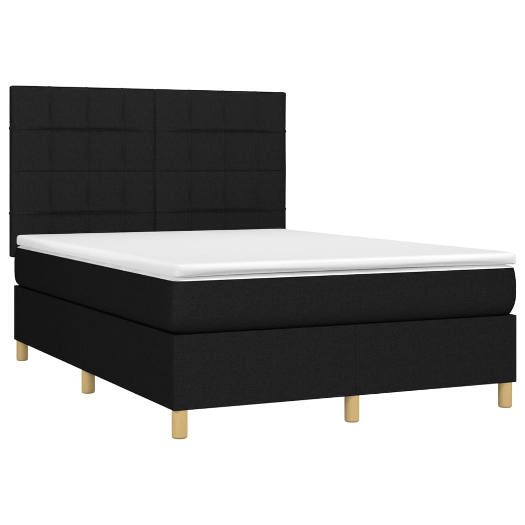 vidaXL Cama box spring colchón y luces LED tela negro 140x190 cm