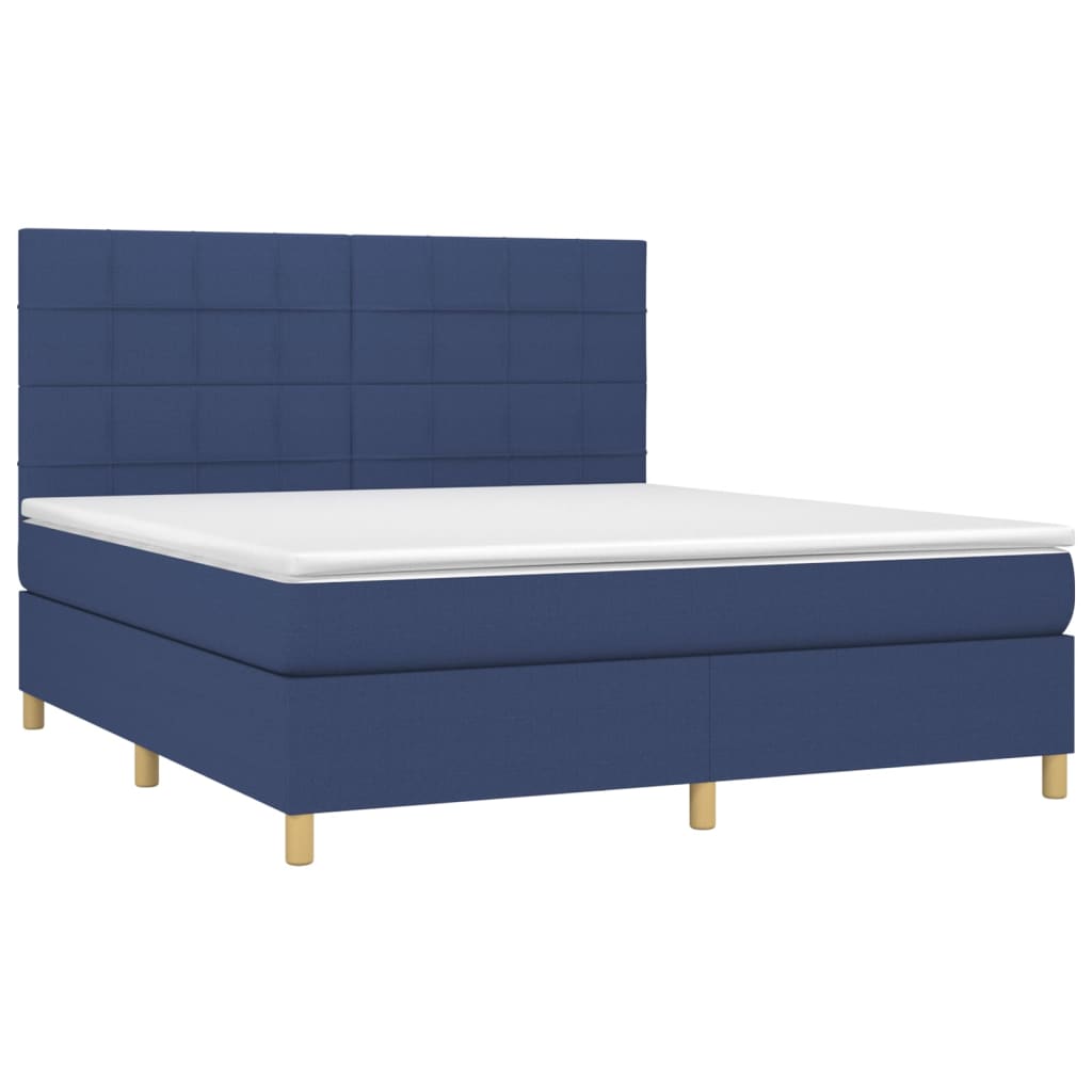 vidaXL Cama box spring colchón y luces LED tela azul 160x200 cm