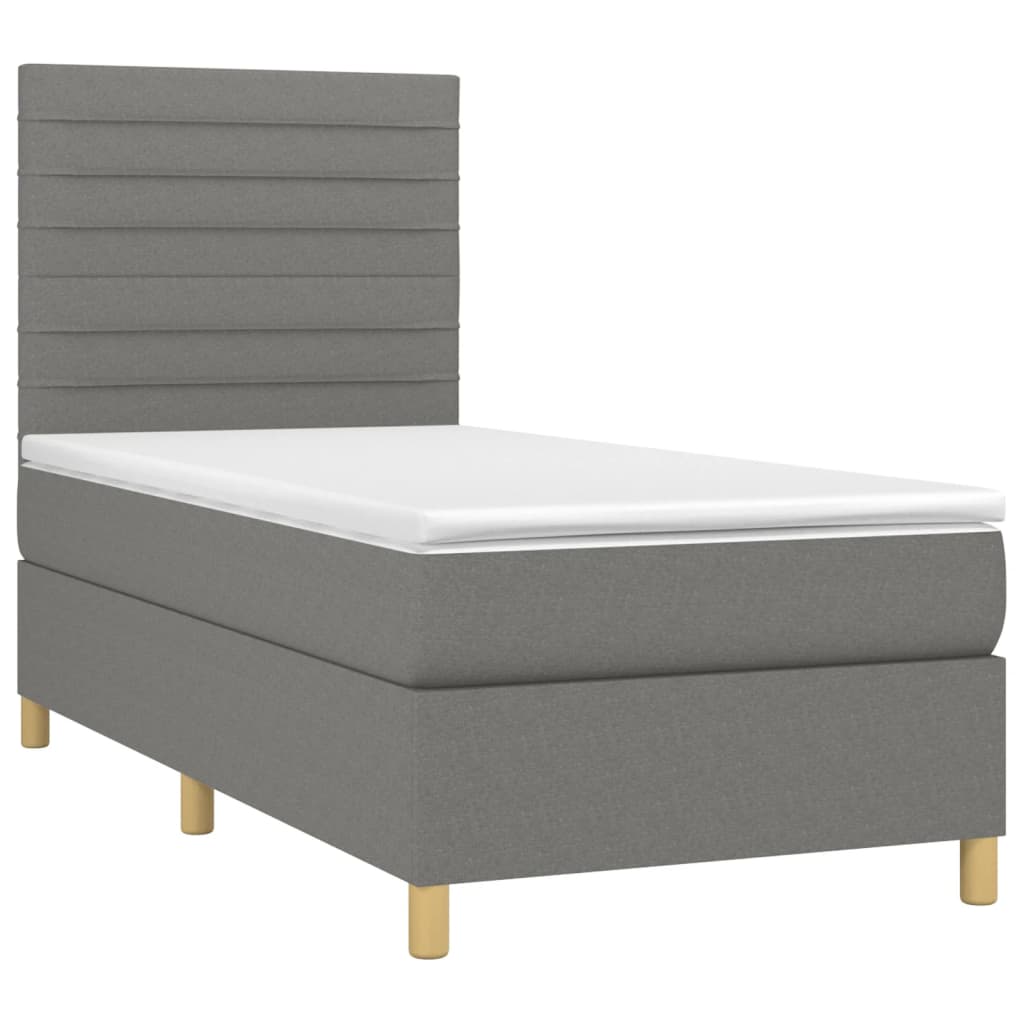 vidaXL Cama box spring colchón y luces LED tela gris oscuro 90x190 cm