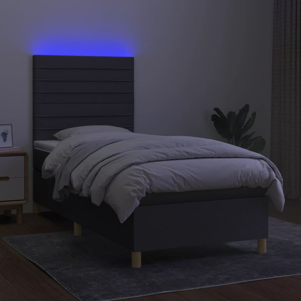 vidaXL Cama box spring colchón y luces LED tela gris oscuro 90x190 cm