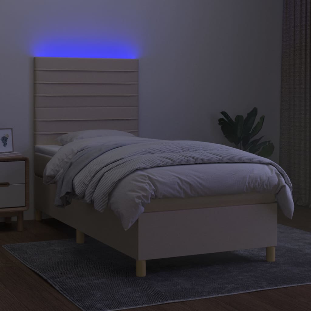 vidaXL Cama box spring colchón y luces LED tela crema 100x200 cm