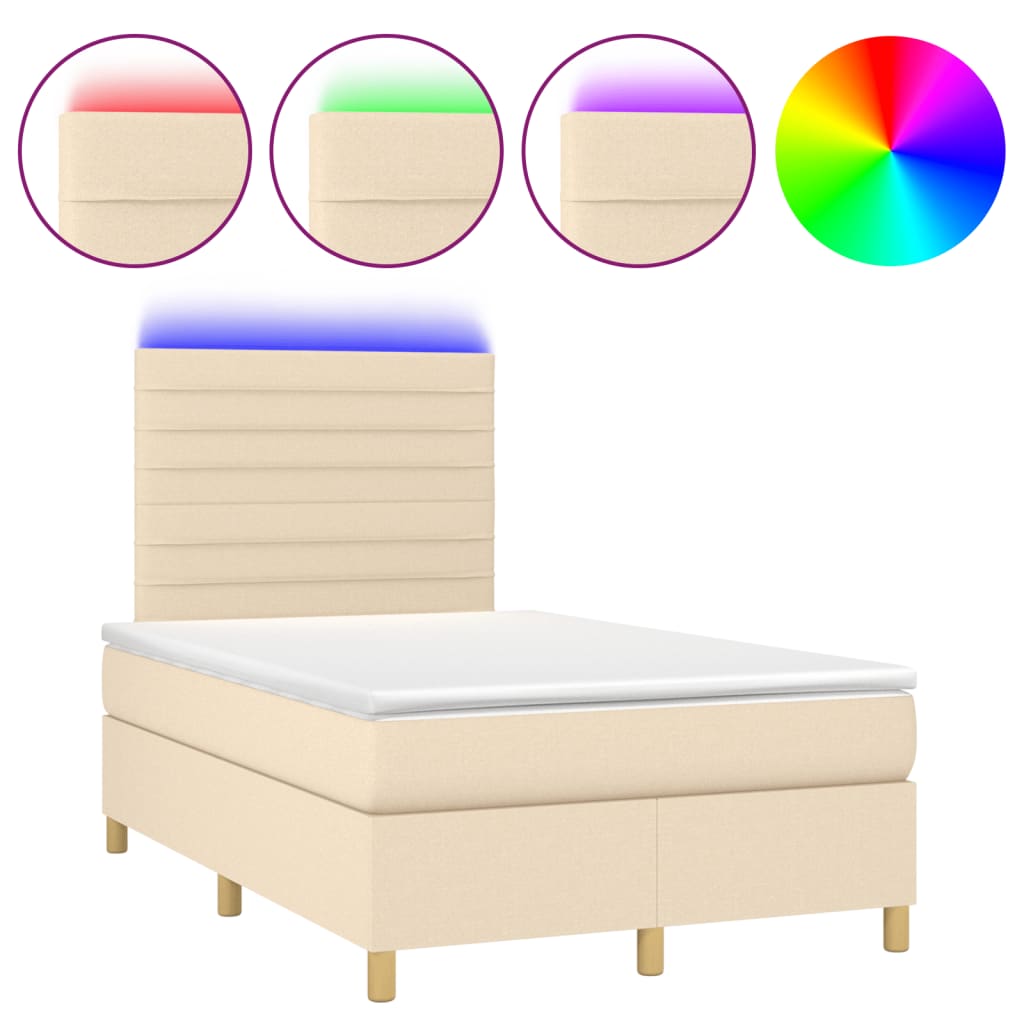 vidaXL Cama box spring con colchón y LED tela crema 120x200 cm