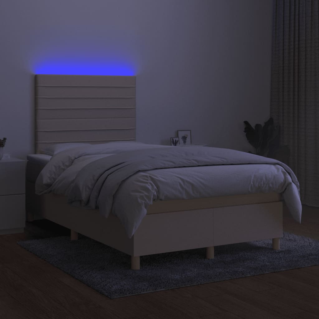 vidaXL Cama box spring con colchón y LED tela crema 120x200 cm