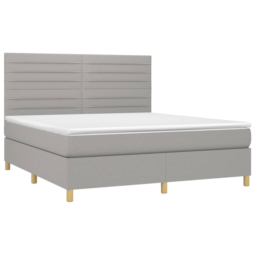 vidaXL Cama box spring colchón y luces LED tela gris claro 160x200 cm