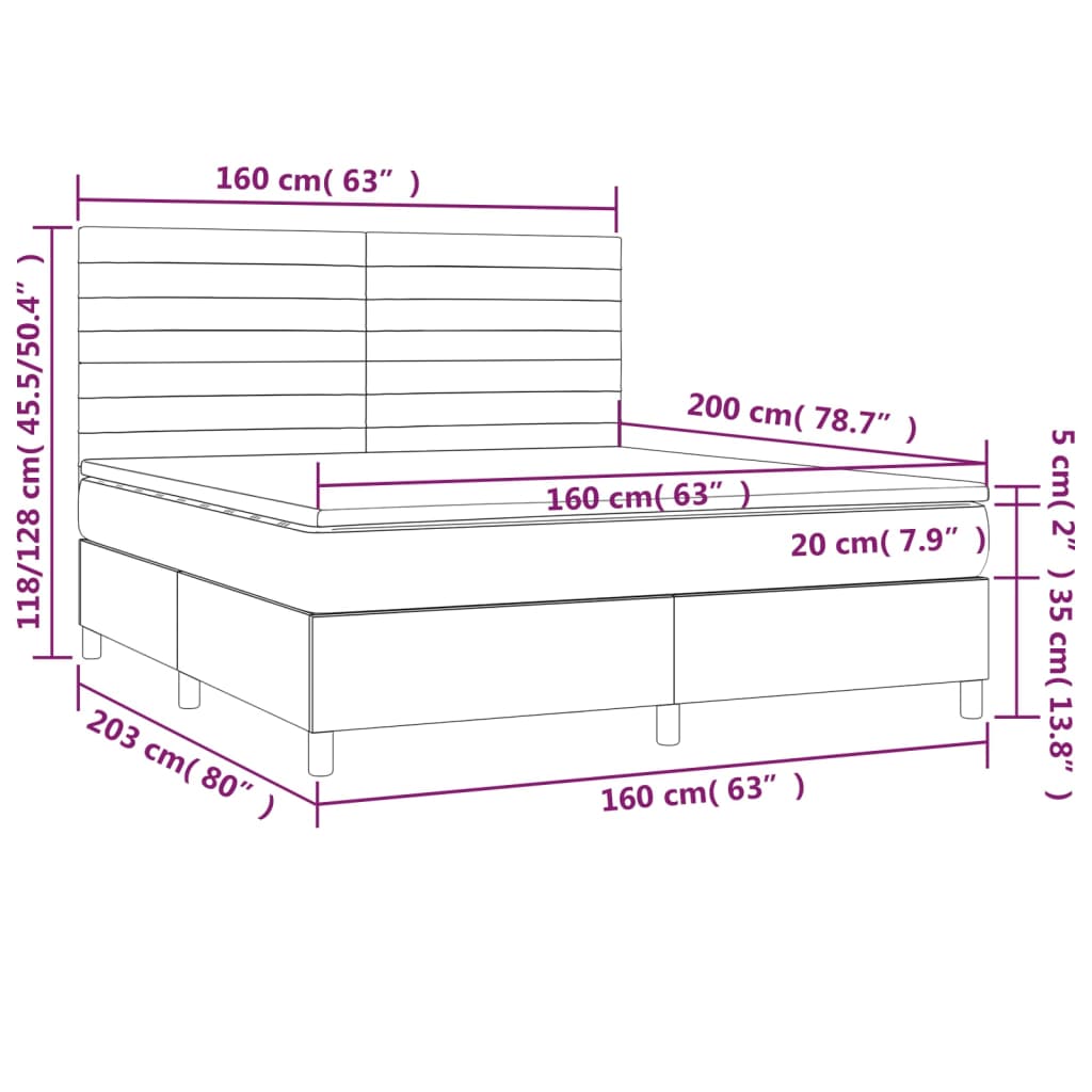 vidaXL Cama box spring colchón y luces LED tela gris claro 160x200 cm