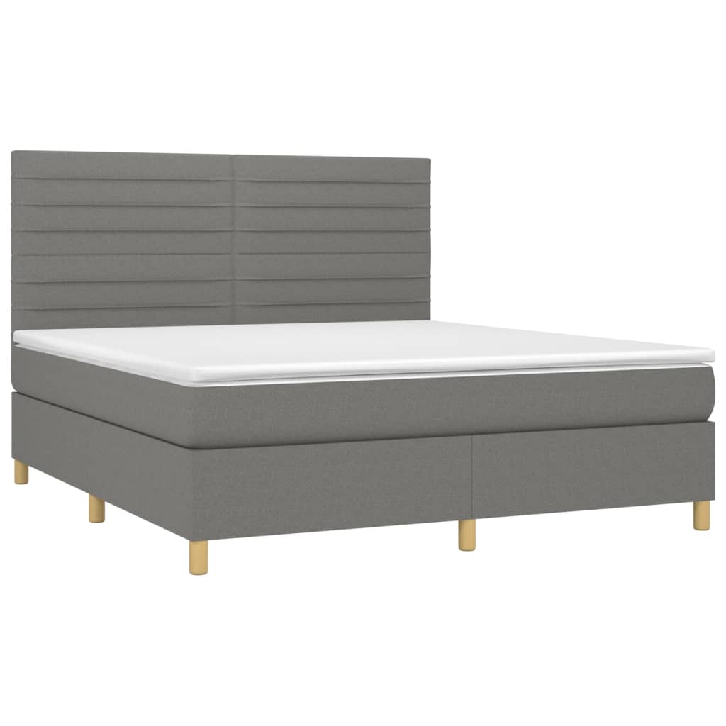 vidaXL Cama box spring colchón y luces LED tela gris oscuro 160x200 cm