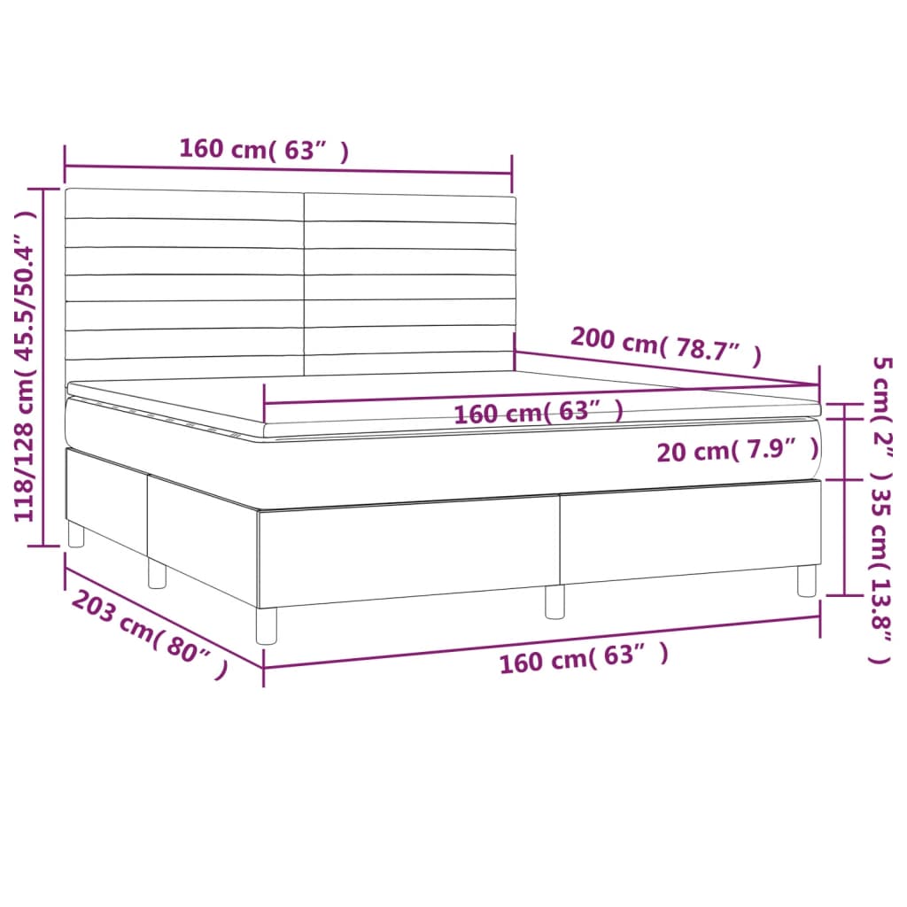 vidaXL Cama box spring colchón y luces LED tela gris oscuro 160x200 cm