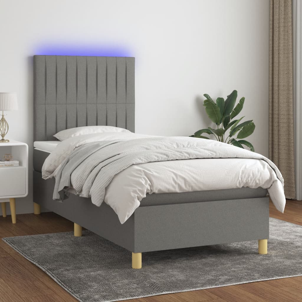 vidaXL Cama box spring colchón y luces LED tela gris oscuro 80x200 cm