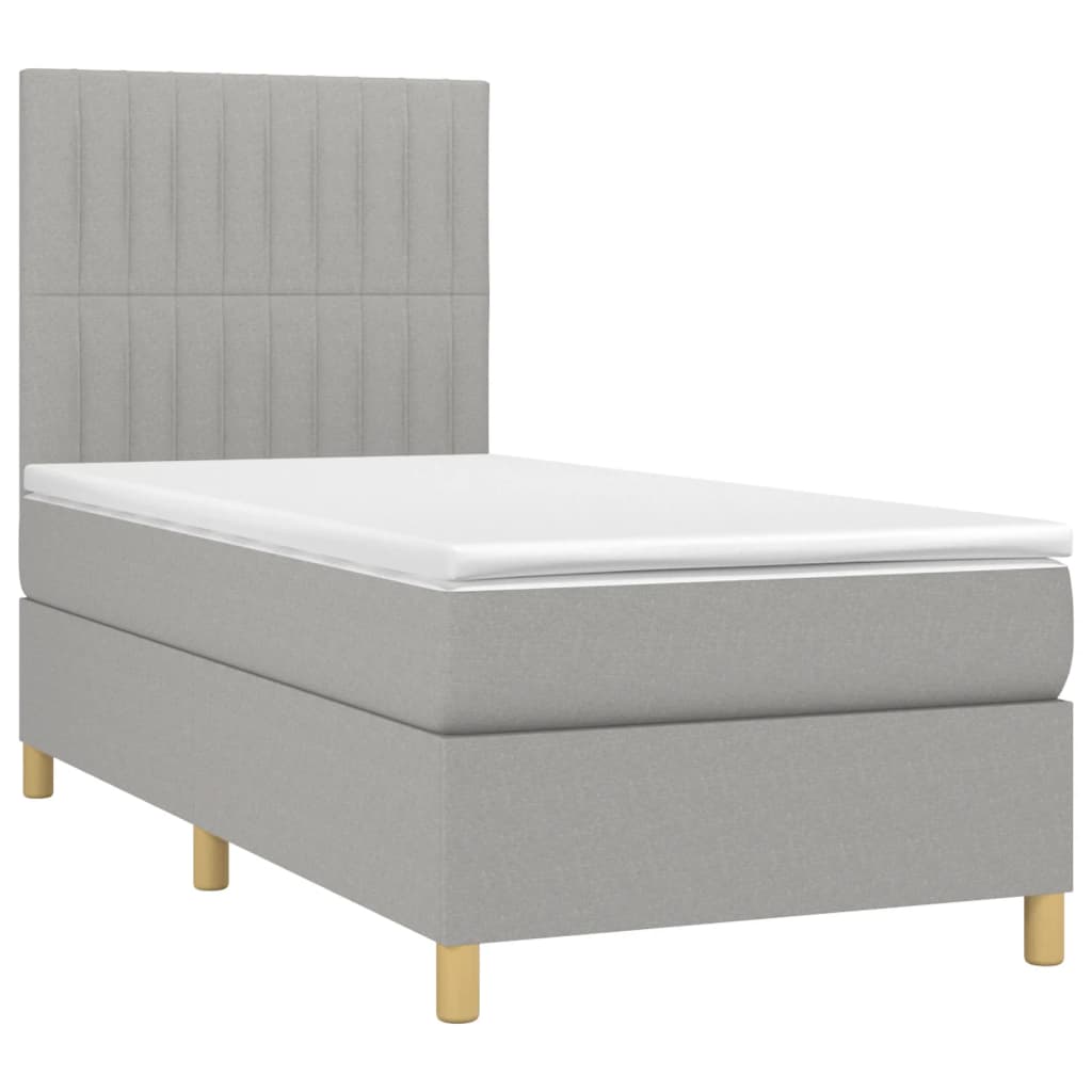 vidaXL Cama box spring colchón y luces LED tela gris claro 90x190 cm