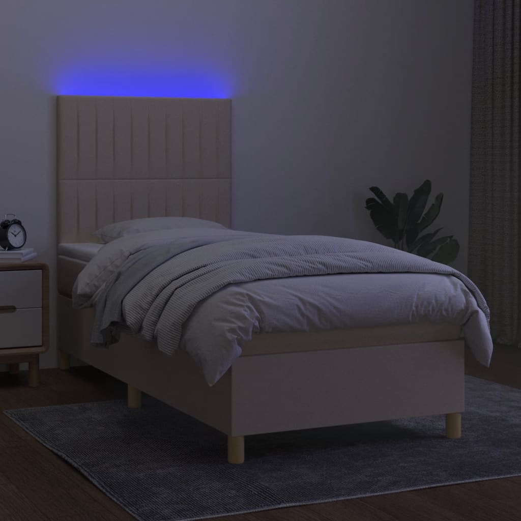 vidaXL Cama box spring colchón y luces LED tela crema 100x200 cm