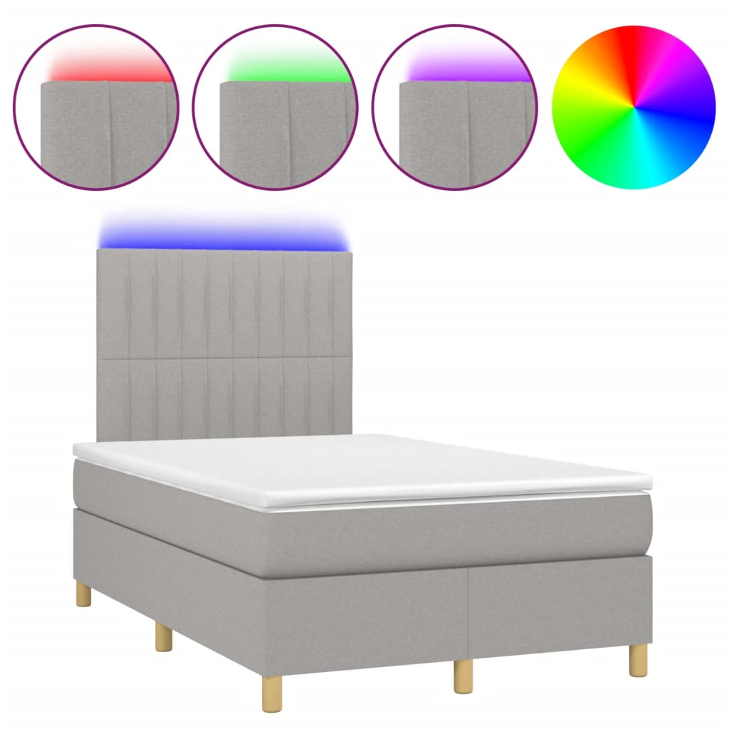 vidaXL Cama box spring con colchón tela y LED gris claro 120x200 cm