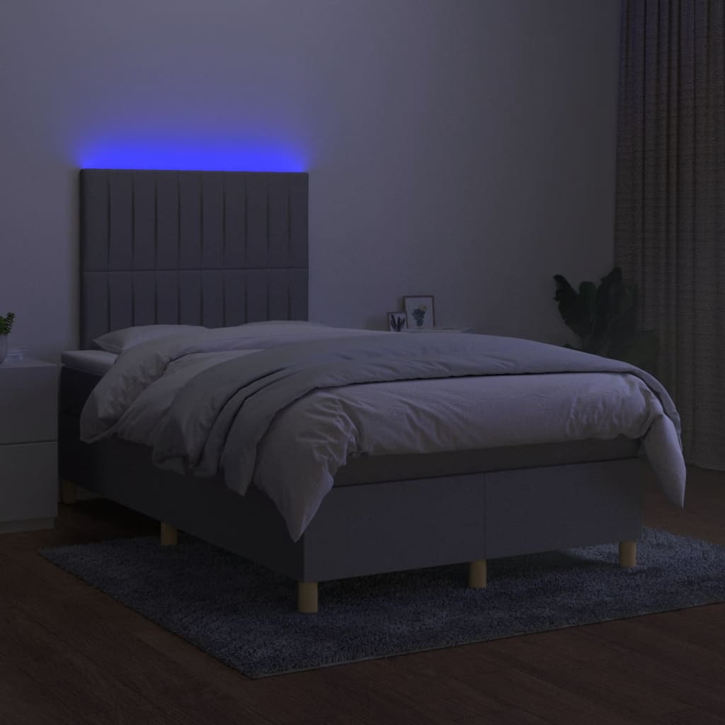 vidaXL Cama box spring con colchón tela y LED gris claro 120x200 cm