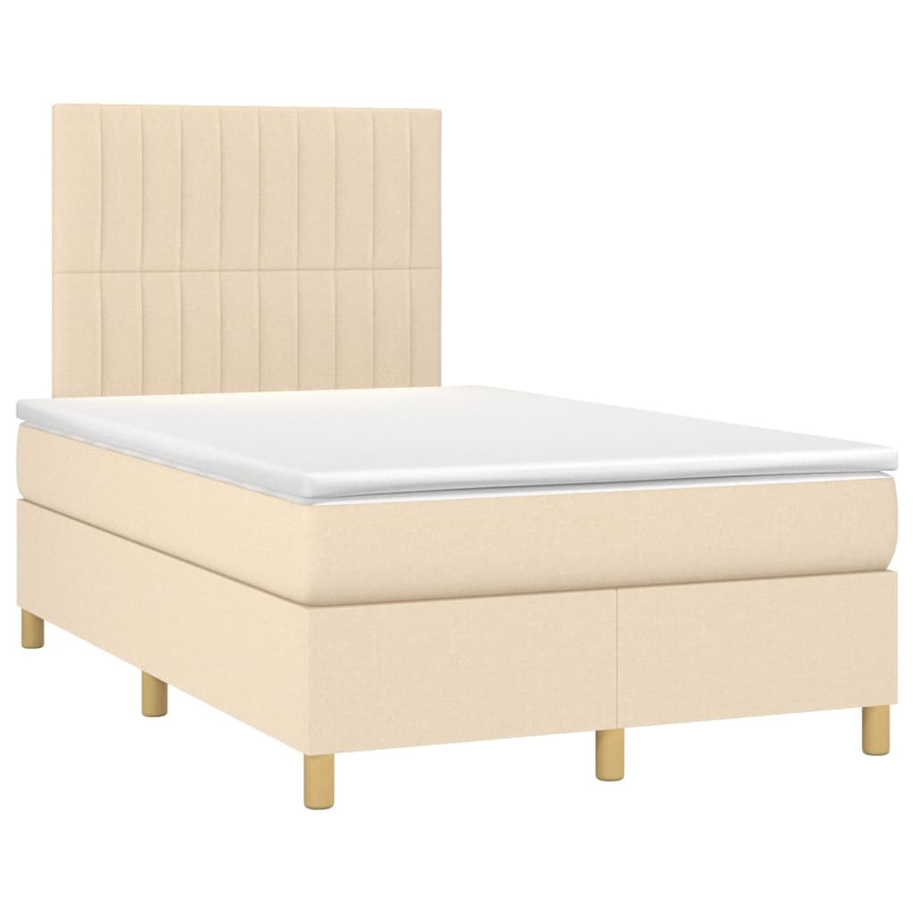 vidaXL Cama box spring con colchón y LED tela crema 120x200 cm