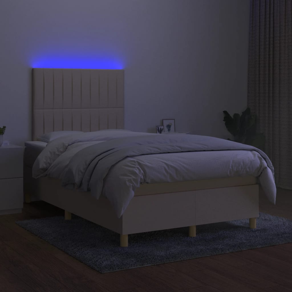 vidaXL Cama box spring con colchón y LED tela crema 120x200 cm