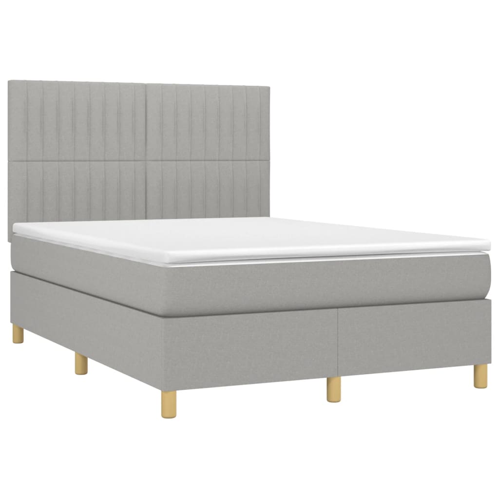 vidaXL Cama box spring colchón y luces LED tela gris claro 140x190 cm