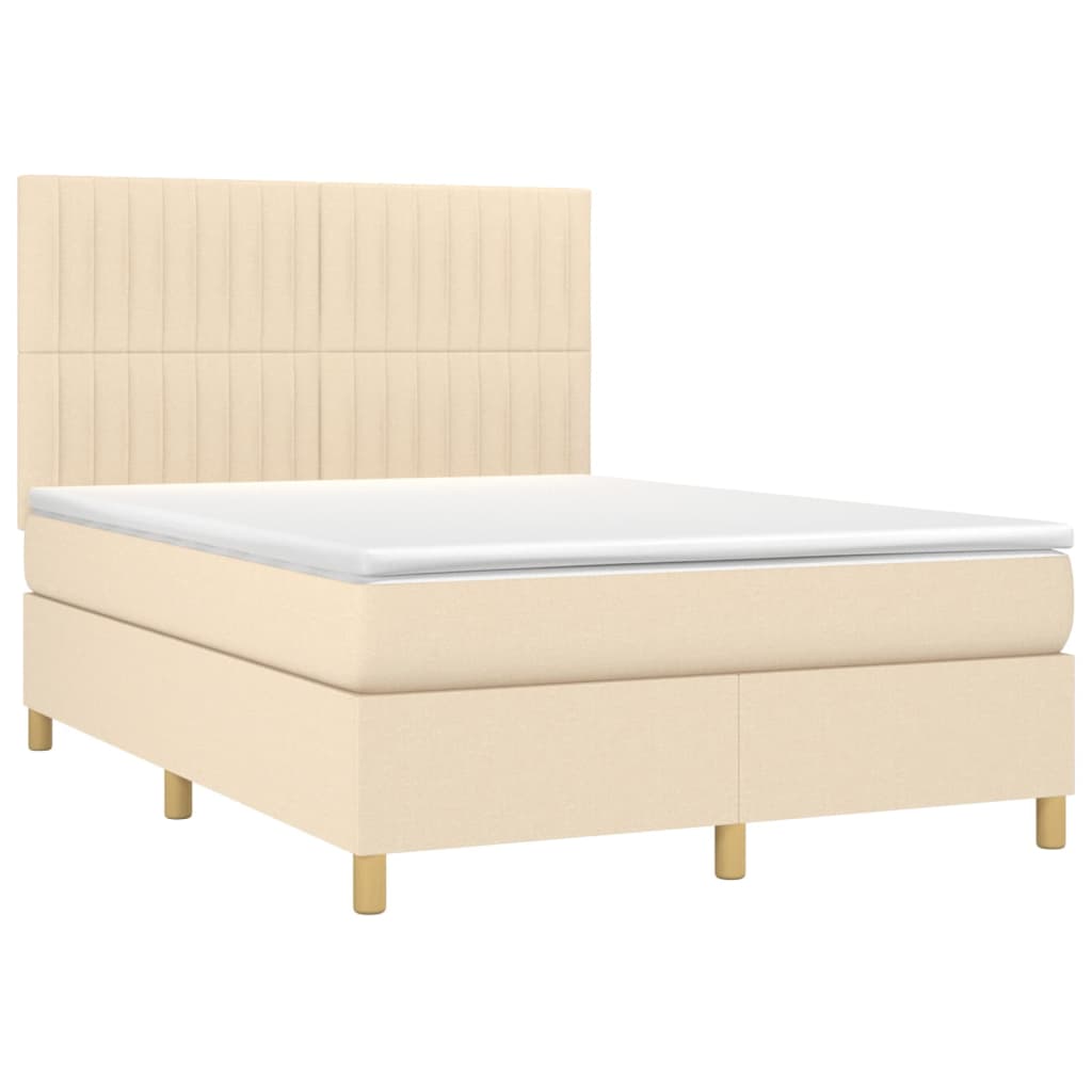 vidaXL Cama box spring colchón y luces LED tela crema 140x190 cm