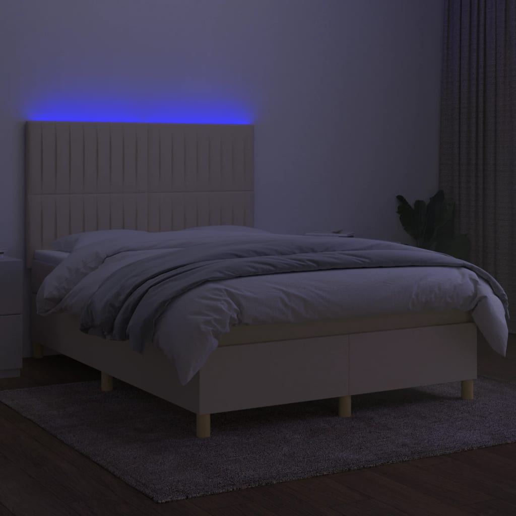 vidaXL Cama box spring colchón y luces LED tela crema 140x190 cm