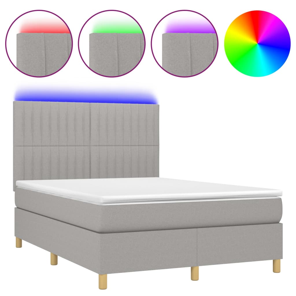 vidaXL Cama box spring colchón y luces LED tela gris claro 140x200 cm