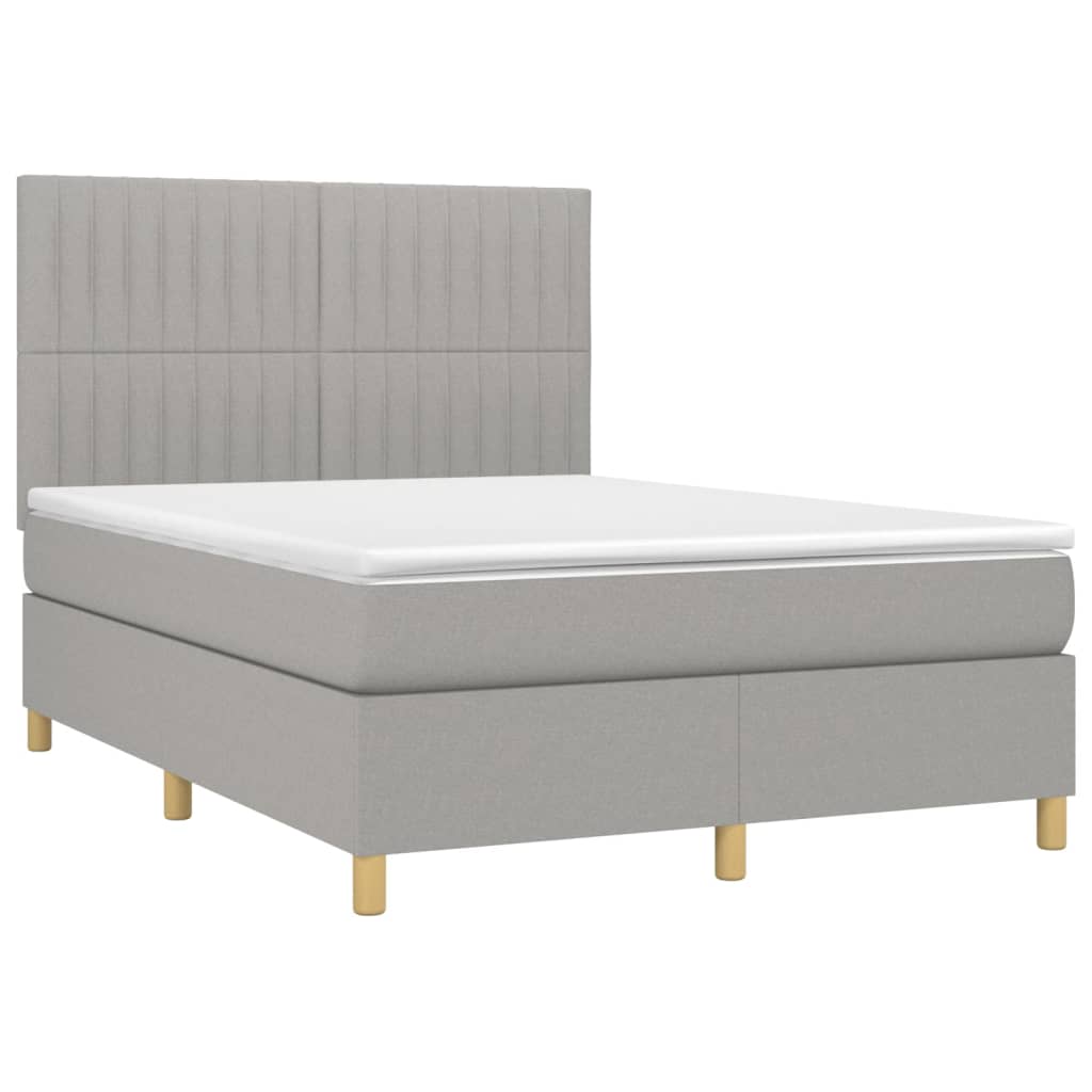 vidaXL Cama box spring colchón y luces LED tela gris claro 140x200 cm