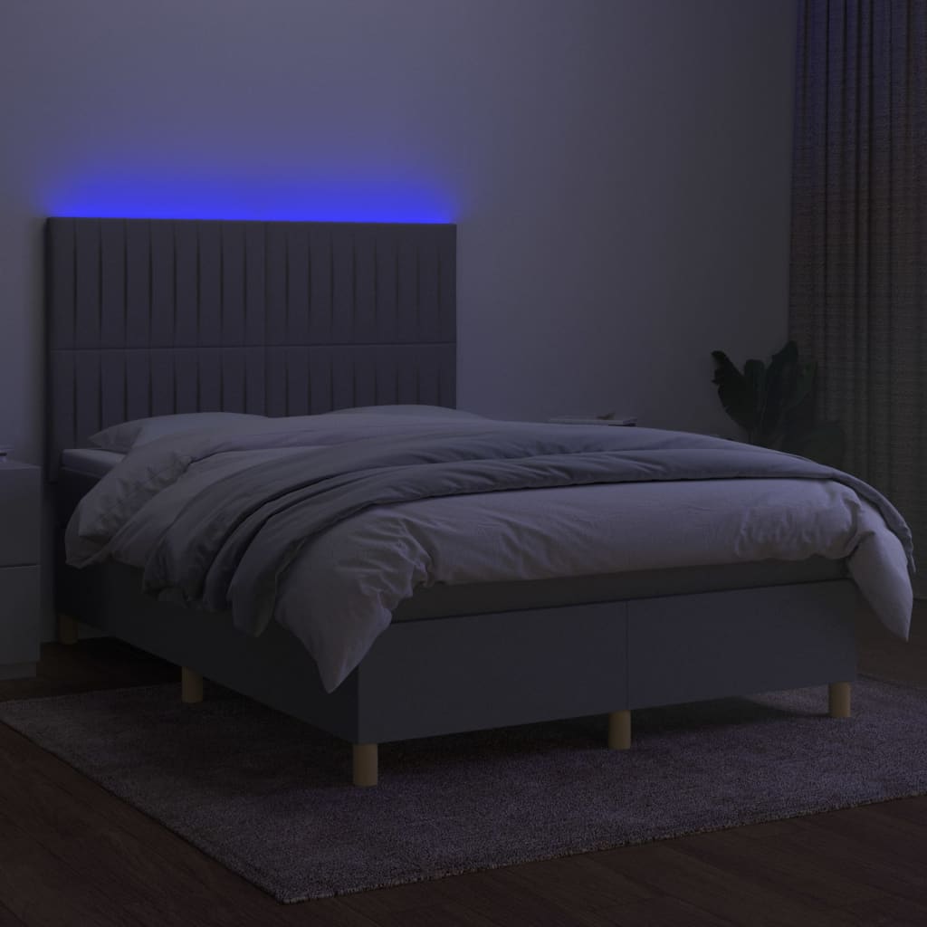 vidaXL Cama box spring colchón y luces LED tela gris claro 140x200 cm