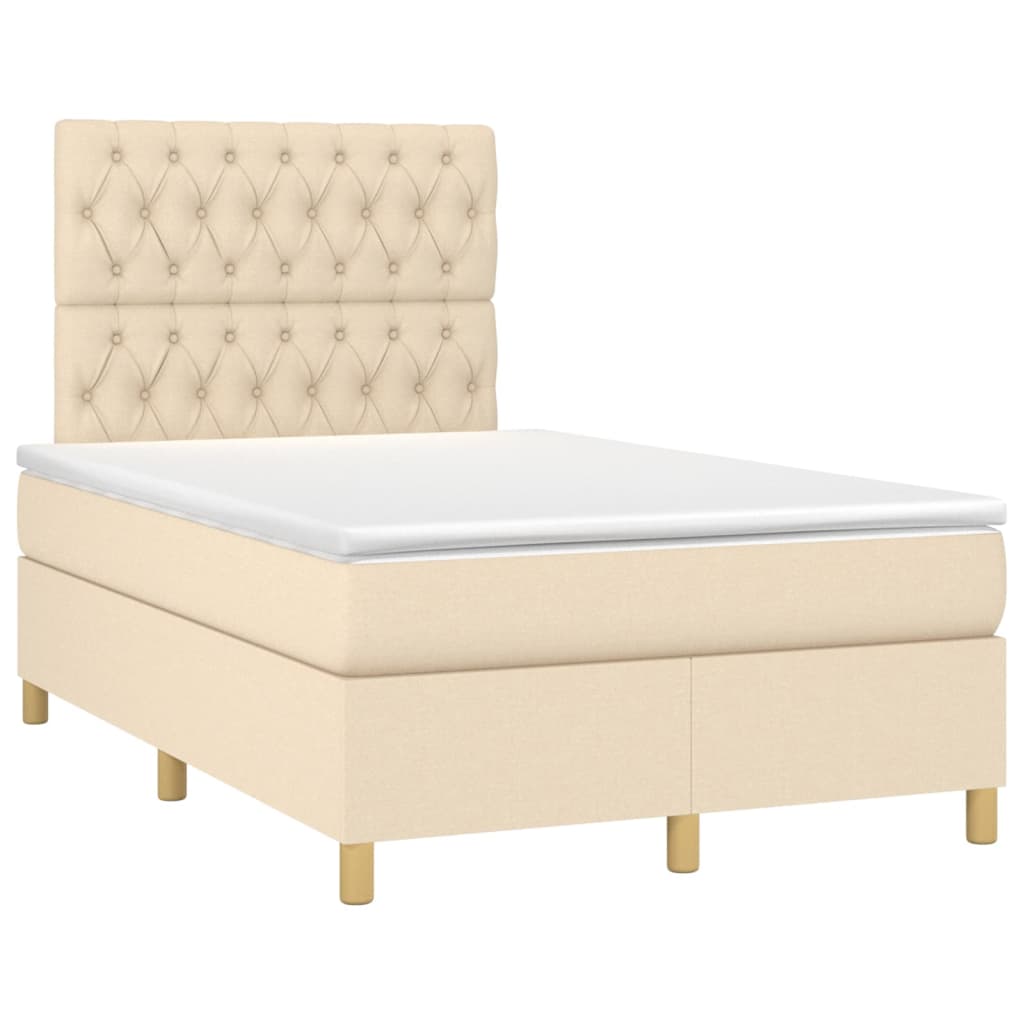 vidaXL Cama box spring con colchón y LED tela crema 120x200 cm