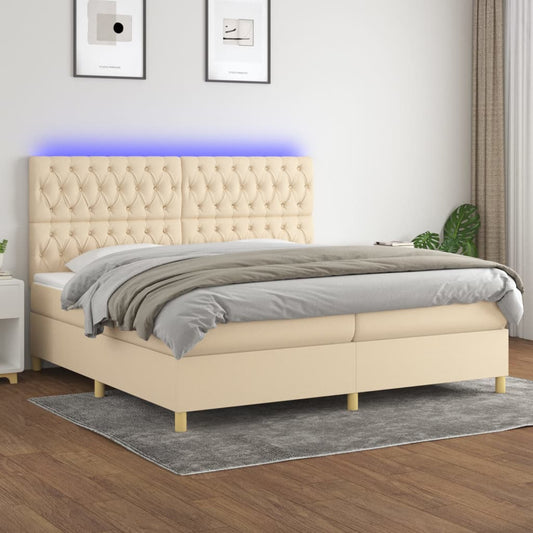 vidaXL Cama box spring colchón y luces LED tela crema 200x200 cm