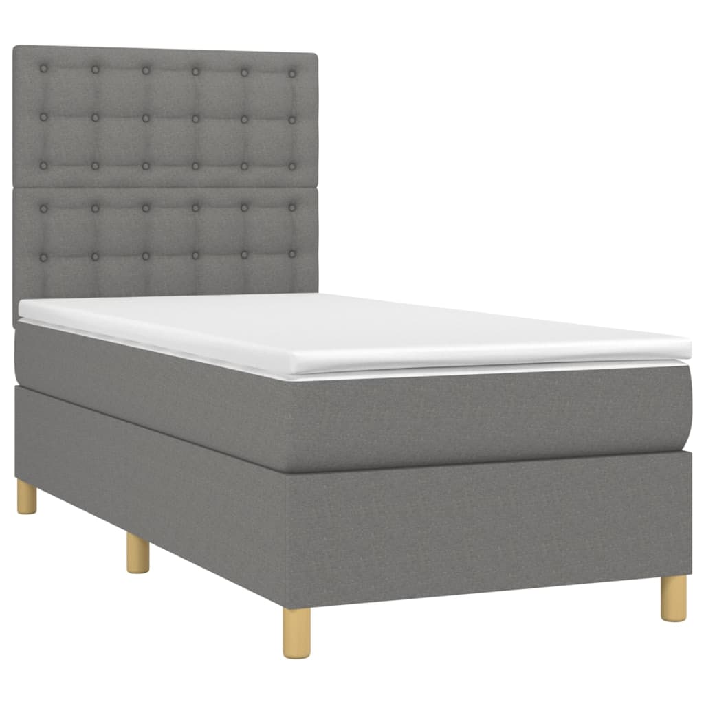 vidaXL Cama box spring colchón y luces LED tela gris oscuro 80x200 cm