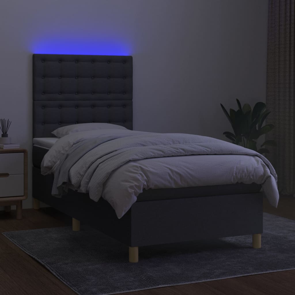 vidaXL Cama box spring colchón y luces LED tela gris oscuro 80x200 cm