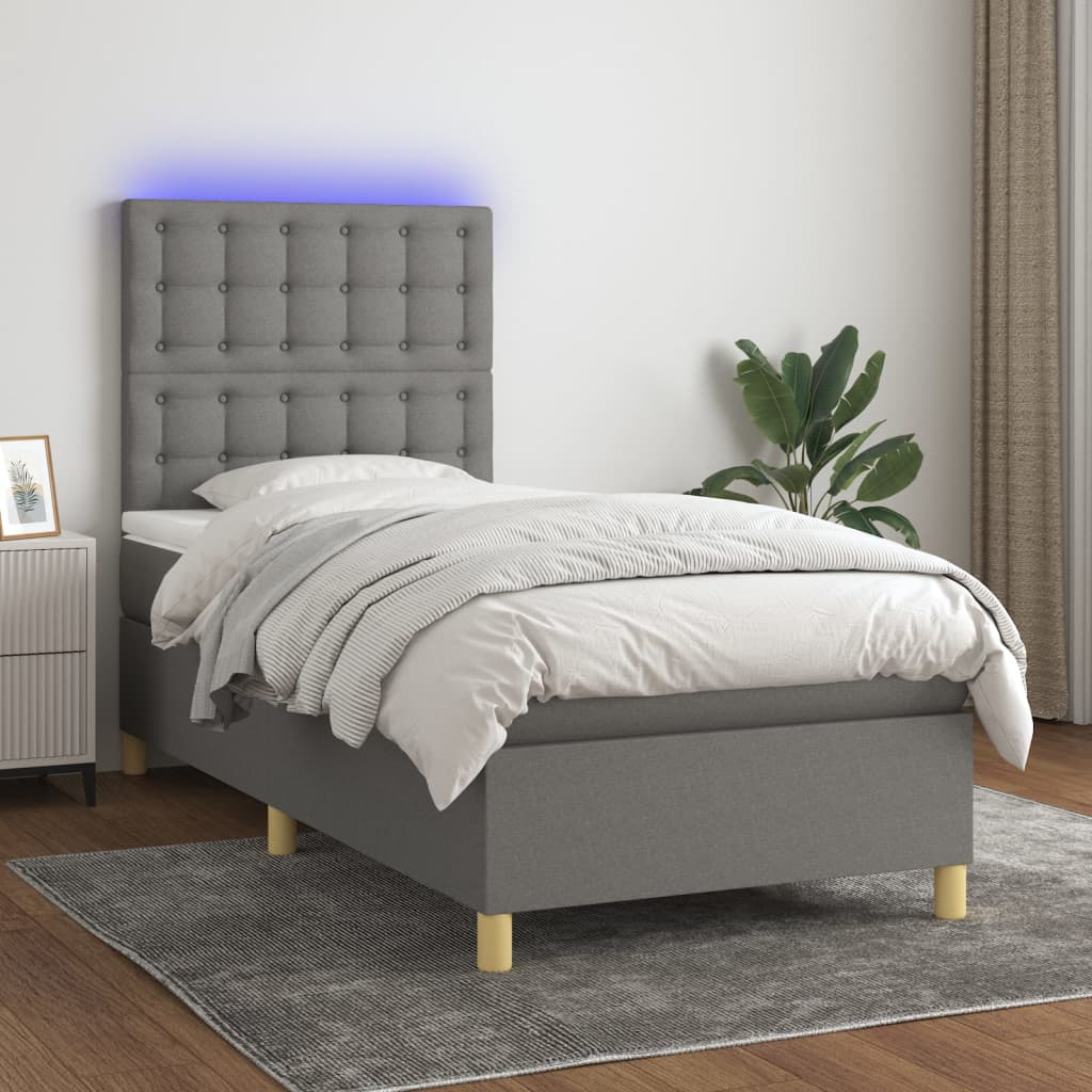 vidaXL Cama box spring colchón y luces LED tela gris oscuro 80x200 cm