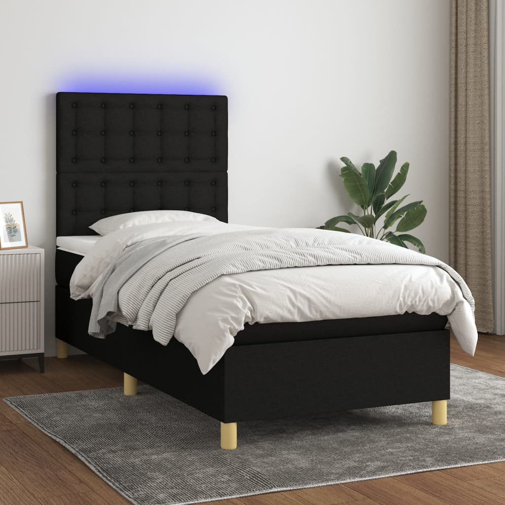 vidaXL Cama box spring colchón y luces LED tela negro 80x200 cm