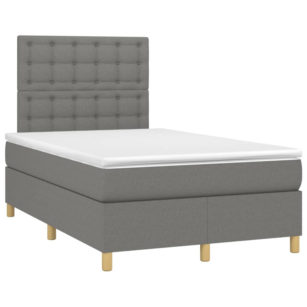 vidaXL Cama box spring con colchón y LED tela gris oscuro 120x200 cm