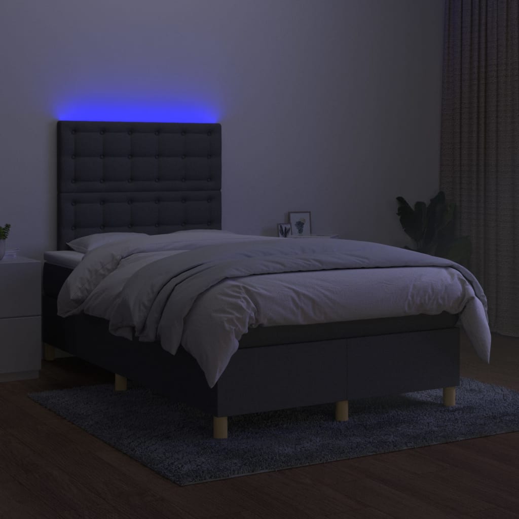 vidaXL Cama box spring con colchón y LED tela gris oscuro 120x200 cm