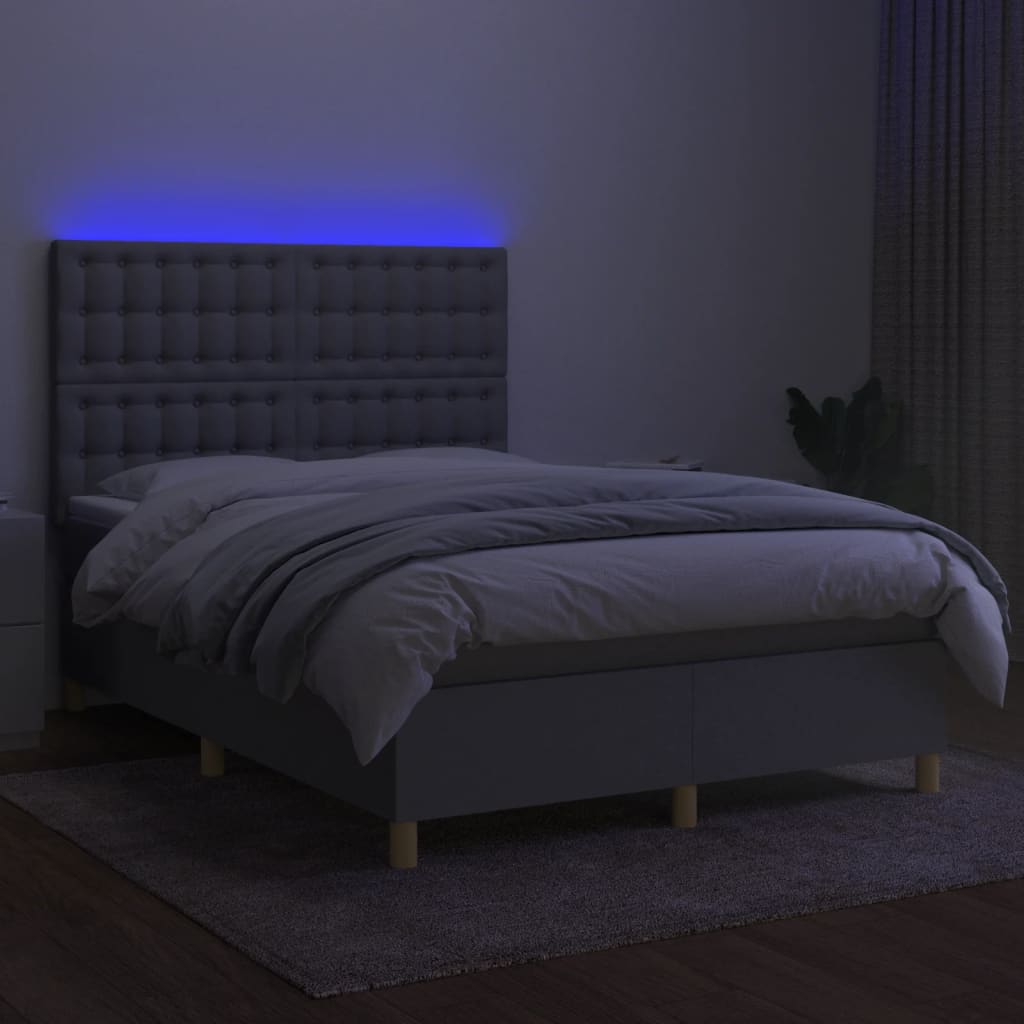 vidaXL Cama box spring colchón y luces LED tela gris claro 140x190 cm