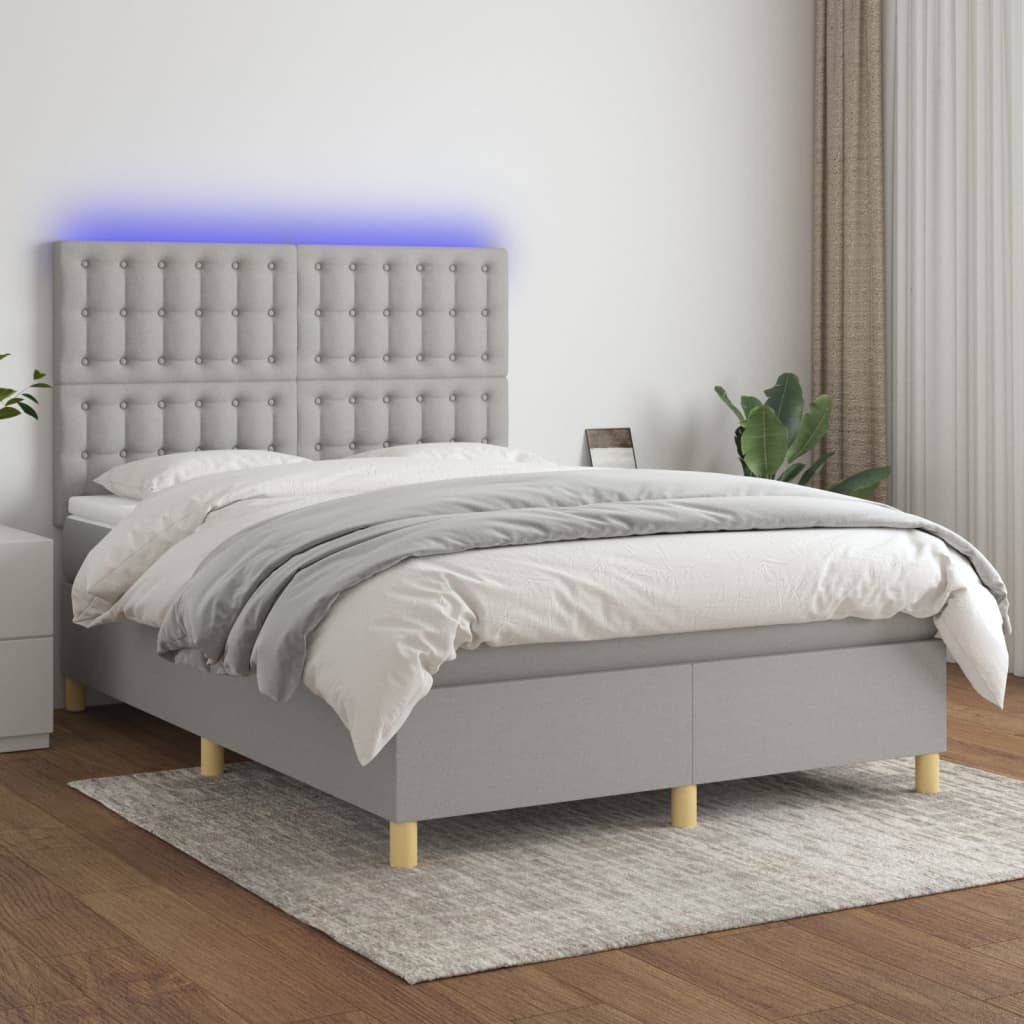 vidaXL Cama box spring colchón y luces LED tela gris claro 140x190 cm