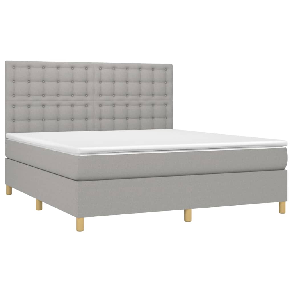 vidaXL Cama box spring colchón y luces LED tela gris claro 160x200 cm