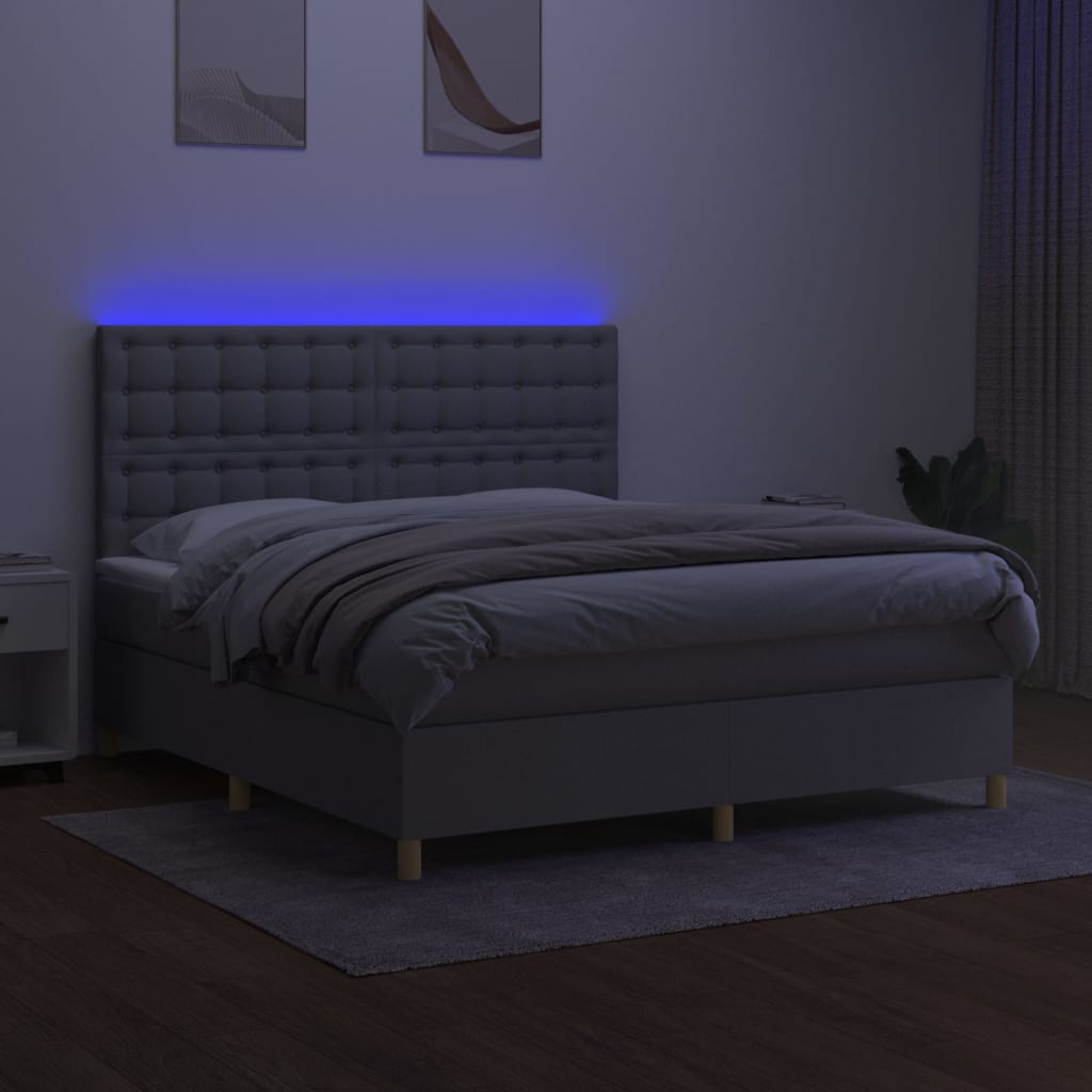 vidaXL Cama box spring colchón y luces LED tela gris claro 160x200 cm