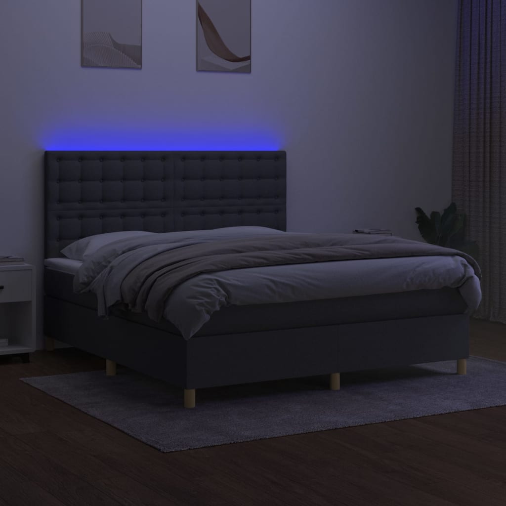 vidaXL Cama box spring colchón y luces LED tela gris oscuro 160x200 cm