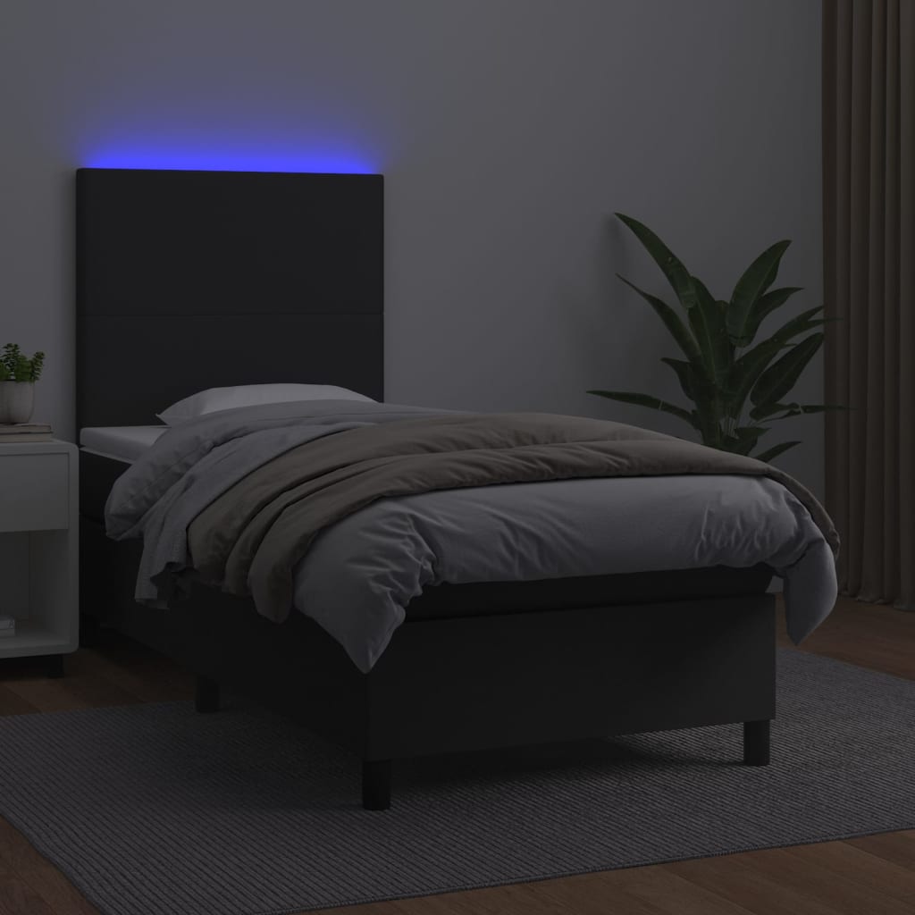 vidaXL Cama box spring y colchón LED cuero sintético negro 80x200 cm