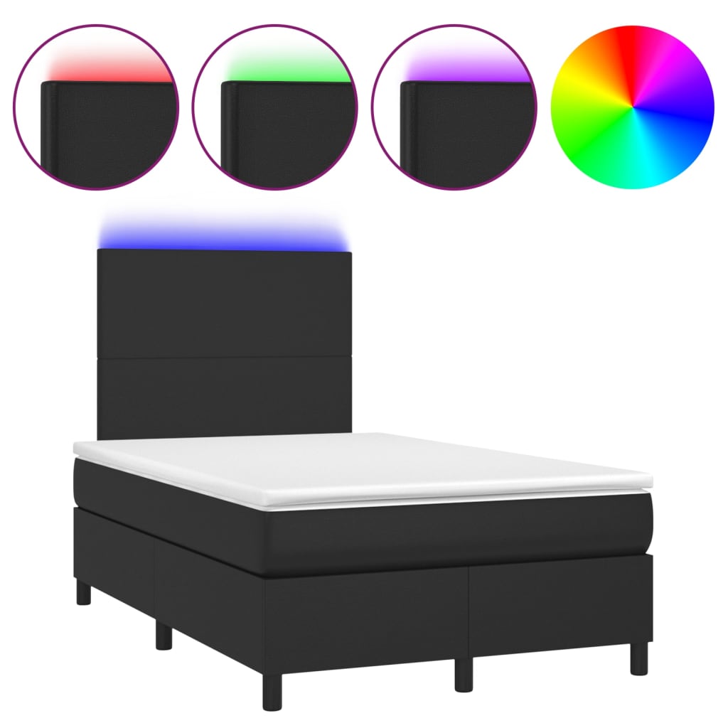 vidaXL Cama box spring colchón y LED cuero sintético negro 120x200 cm