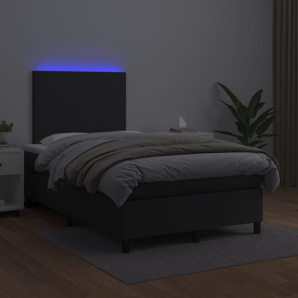 vidaXL Cama box spring colchón y LED cuero sintético negro 120x200 cm