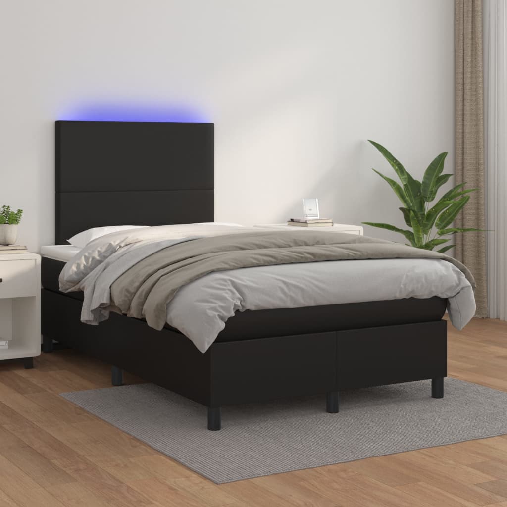 vidaXL Cama box spring colchón y LED cuero sintético negro 120x200 cm