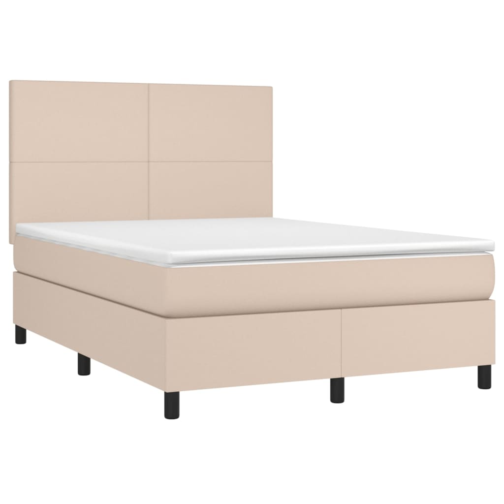 vidaXL Cama box spring colchón LED cuero sintético capuchino 140x200cm