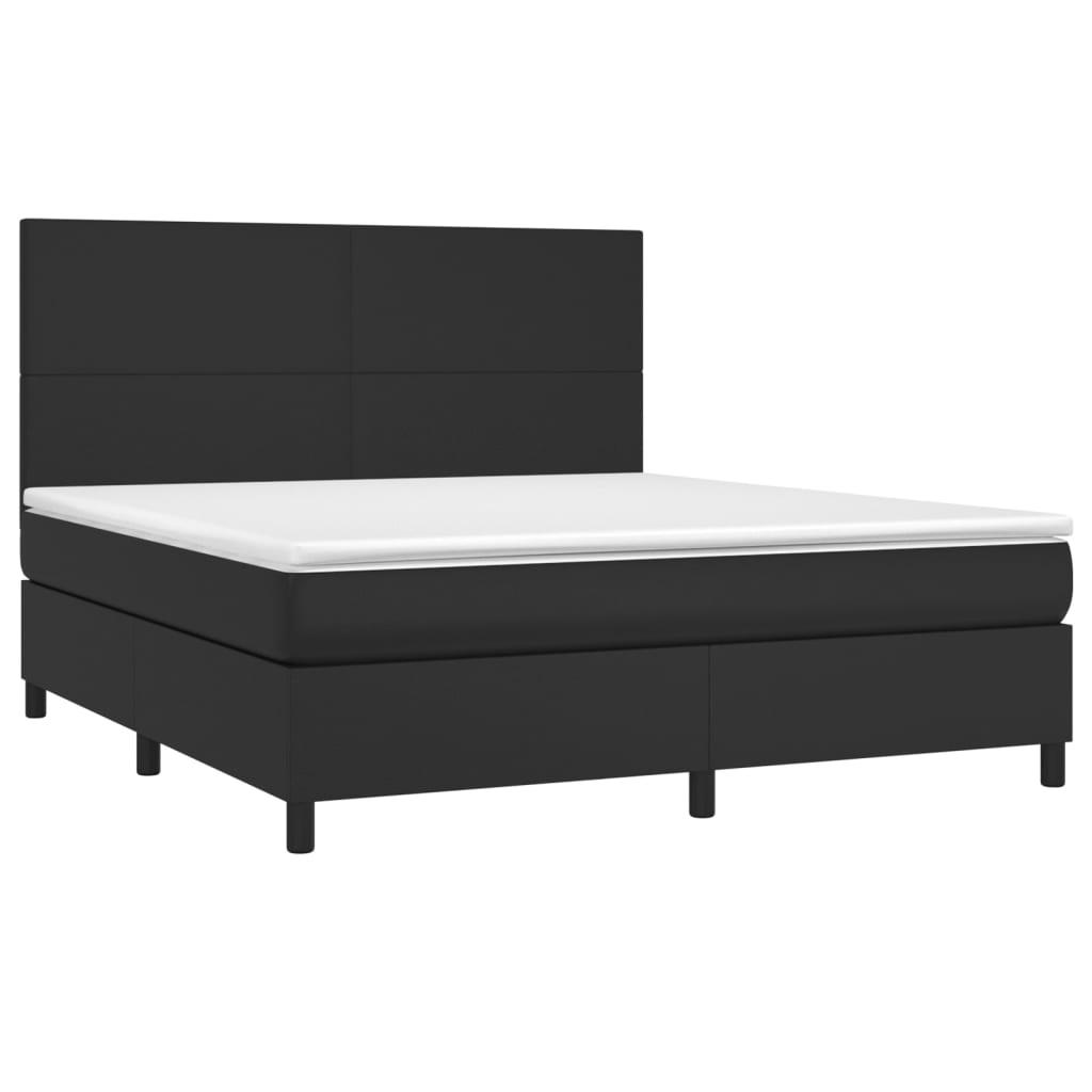 vidaXL Cama box spring colchón y LED cuero sintético negro 160x200 cm