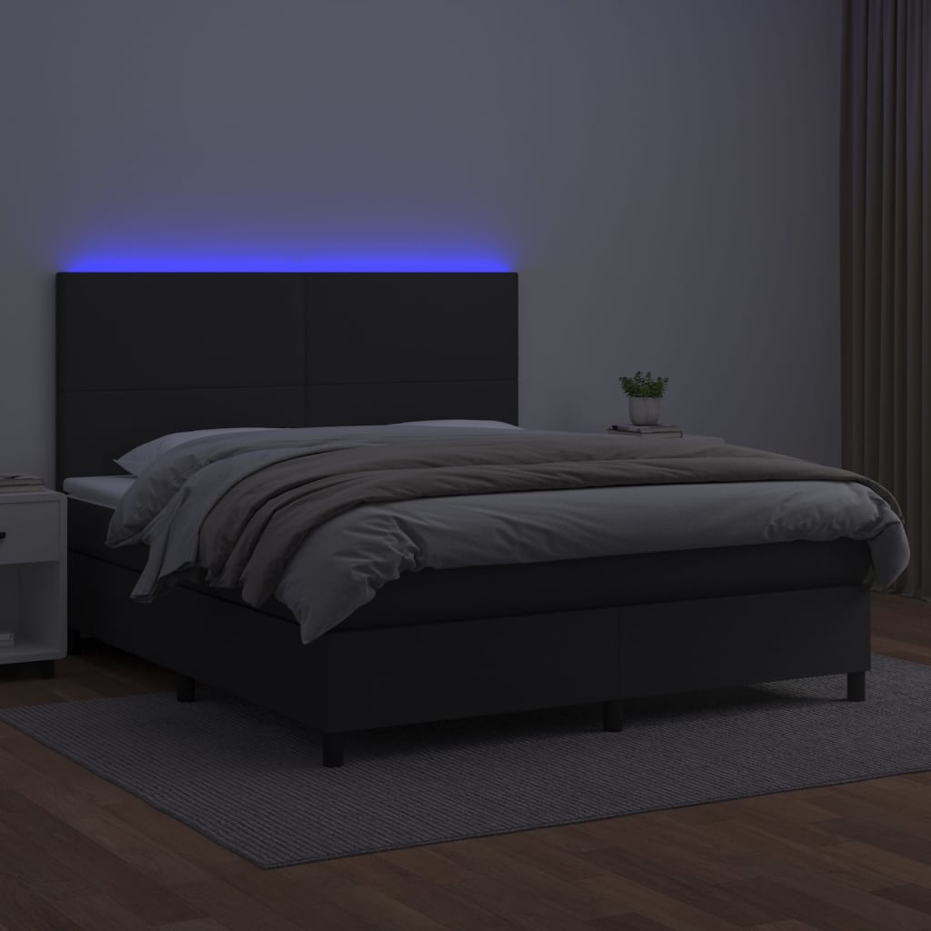 vidaXL Cama box spring colchón y LED cuero sintético negro 160x200 cm